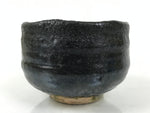 Japanese Ceramic Green Tea Bowl Matcha Chawan Vtg Pottery Black Raku Ware CHB140