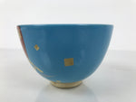 Japanese Ceramic Green Tea Bowl Matcha Chawan Vtg Pottery Blue Gold Crane CHB133