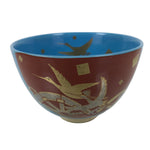 Japanese Ceramic Green Tea Bowl Matcha Chawan Vtg Pottery Blue Gold Crane CHB133