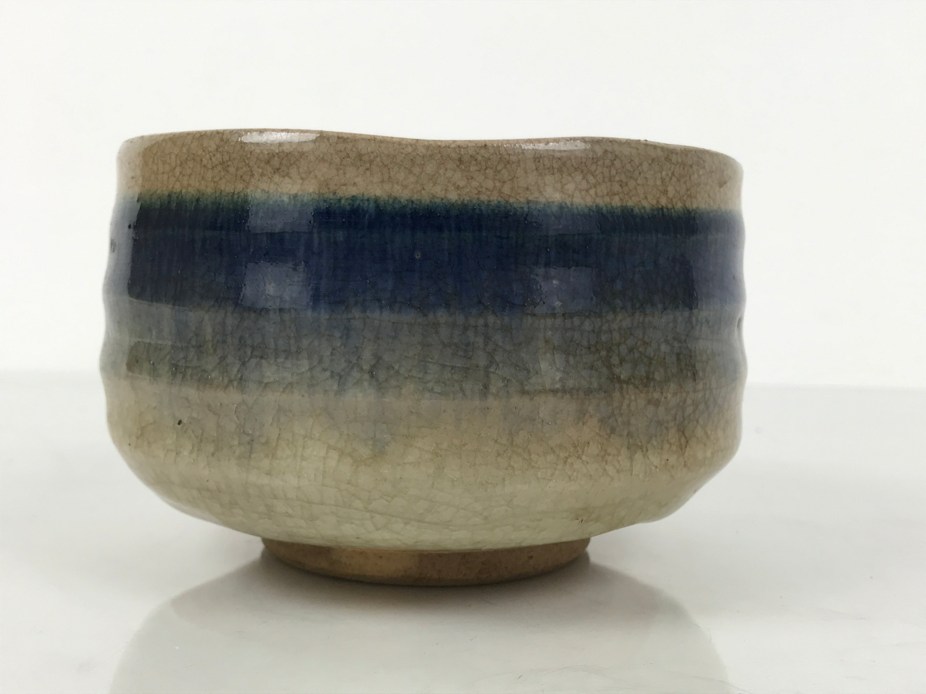 Japanese Ceramic Green Tea Bowl Matcha Chawan Vtg Pottery Blue Gray CHB123
