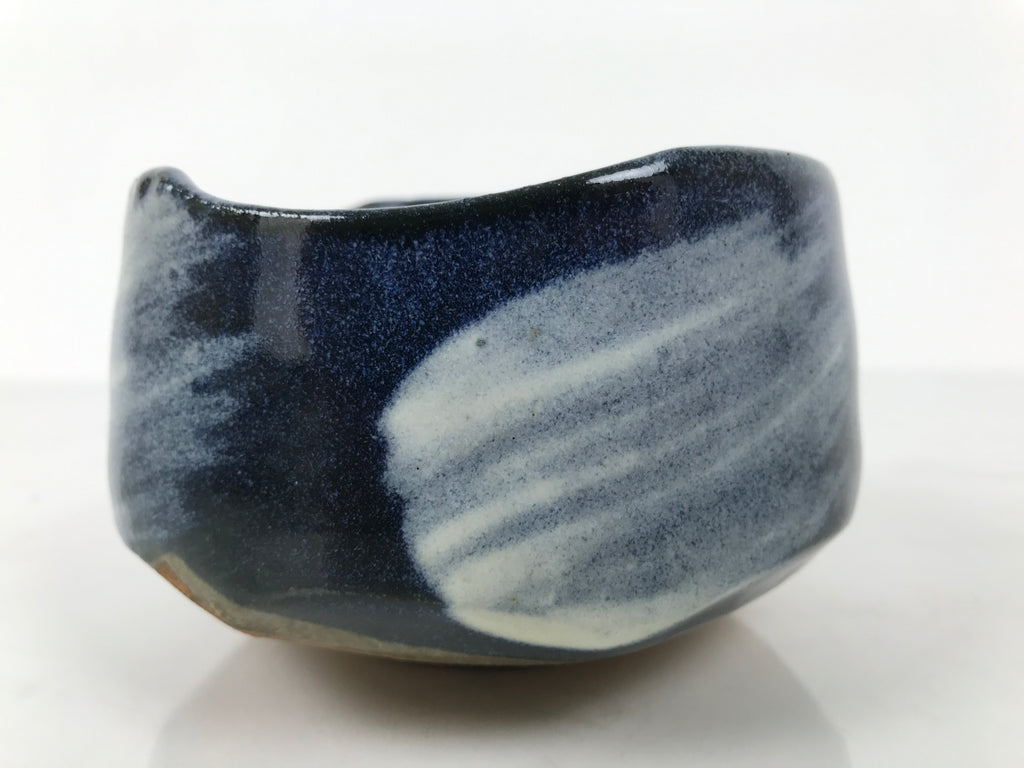 Japanese Ceramic Green Tea Bowl Matcha Chawan Vtg Pottery Blue White CHB129
