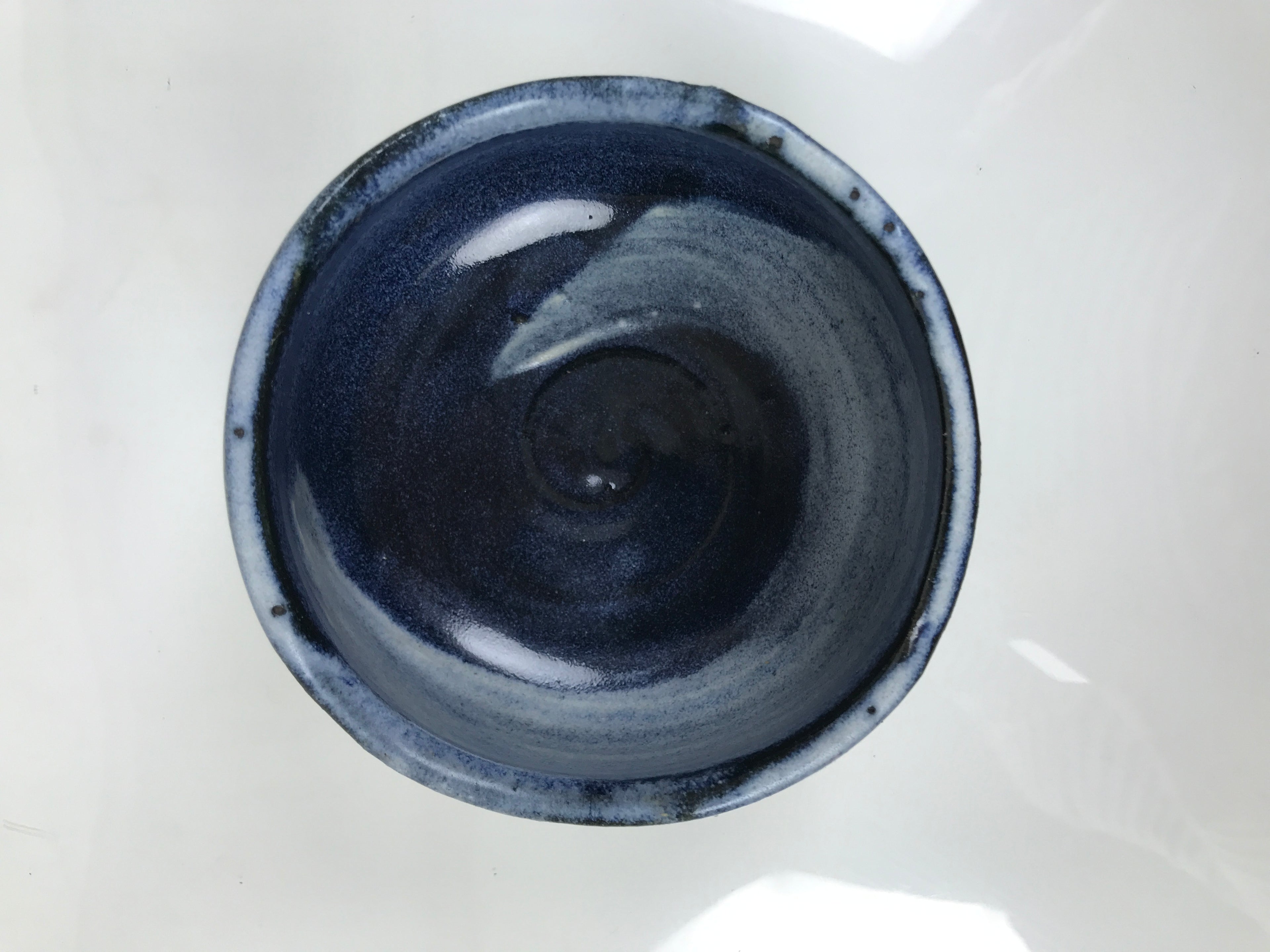 Japanese Ceramic Green Tea Bowl Matcha Chawan Vtg Pottery Blue White CHB129