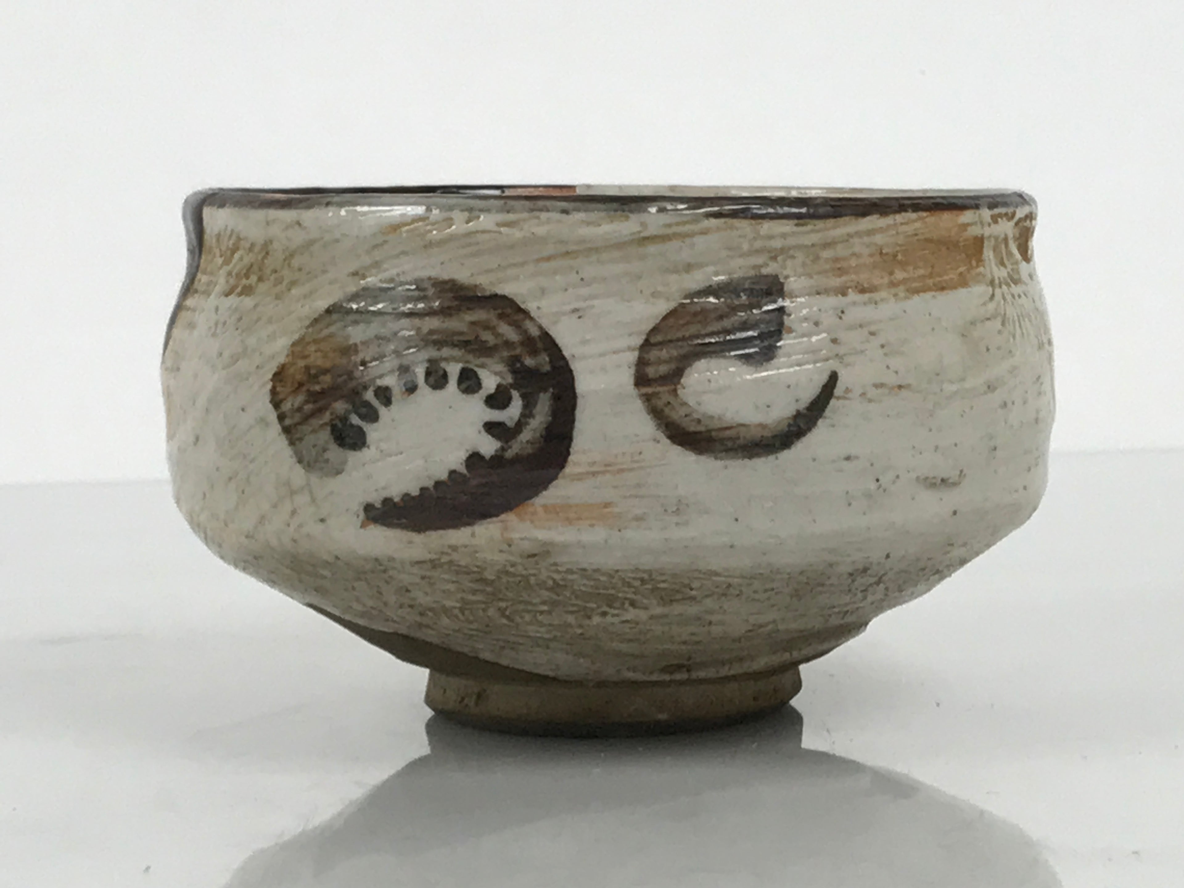 Japanese Ceramic Green Tea Bowl Matcha Chawan Vtg Pottery Brown White CHB156