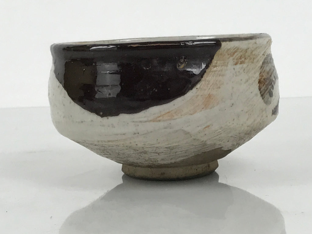 Japanese Ceramic Green Tea Bowl Matcha Chawan Vtg Pottery Brown White CHB156