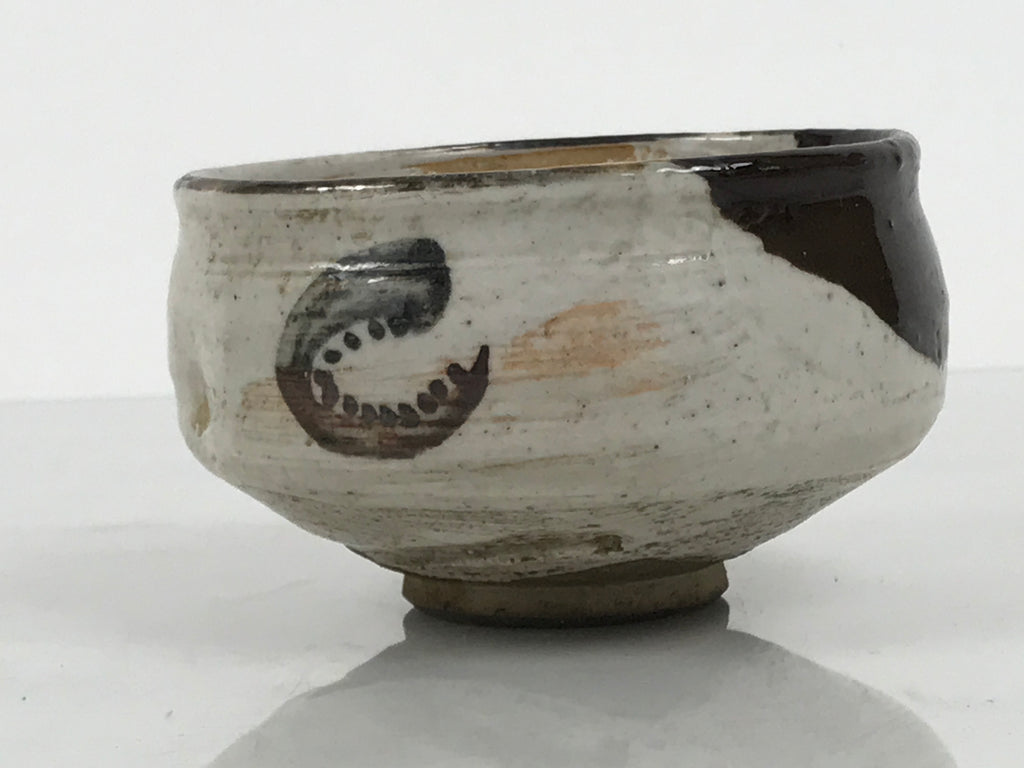 Japanese Ceramic Green Tea Bowl Matcha Chawan Vtg Pottery Brown White CHB156