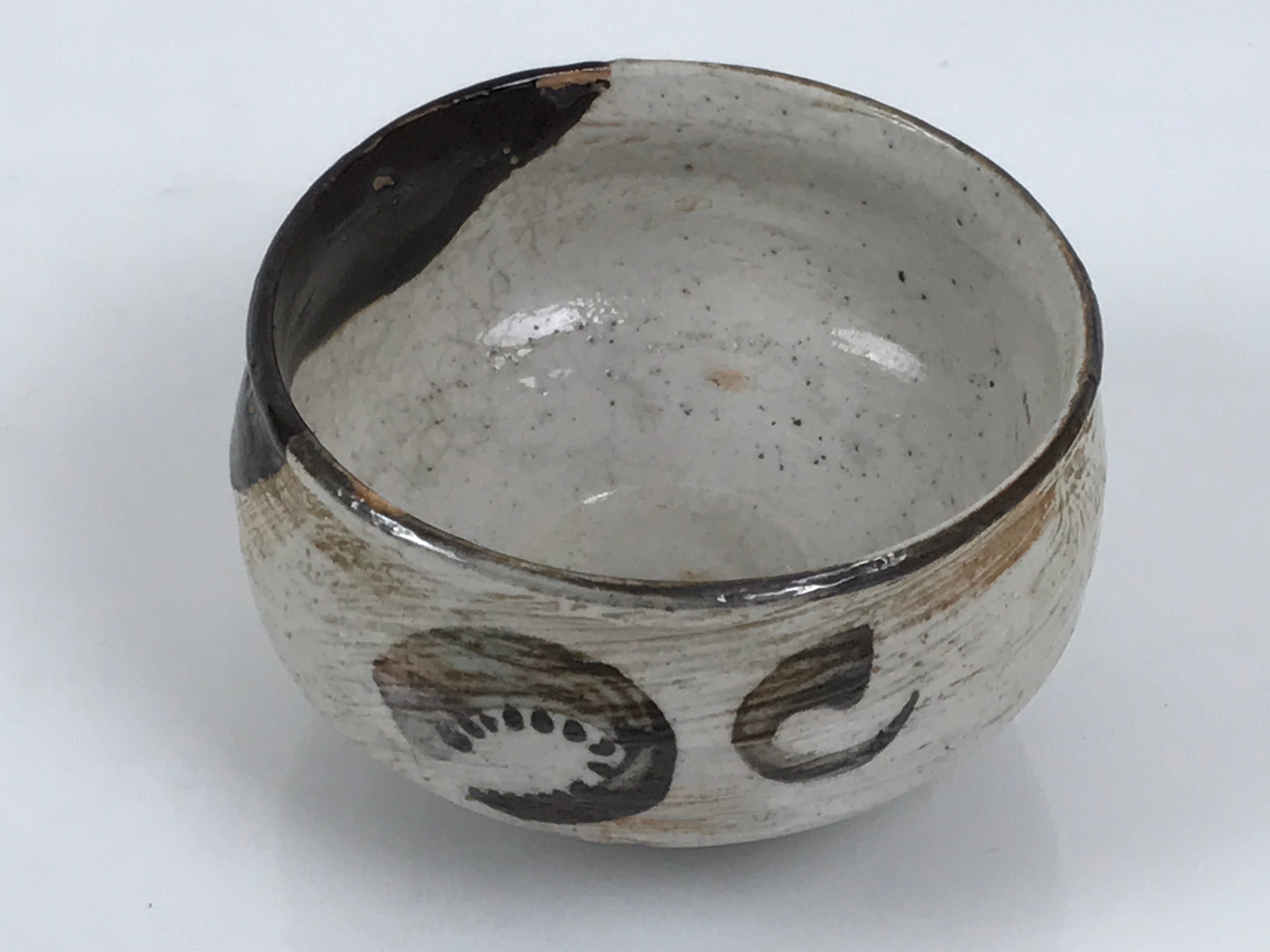 Japanese Ceramic Green Tea Bowl Matcha Chawan Vtg Pottery Brown White CHB156
