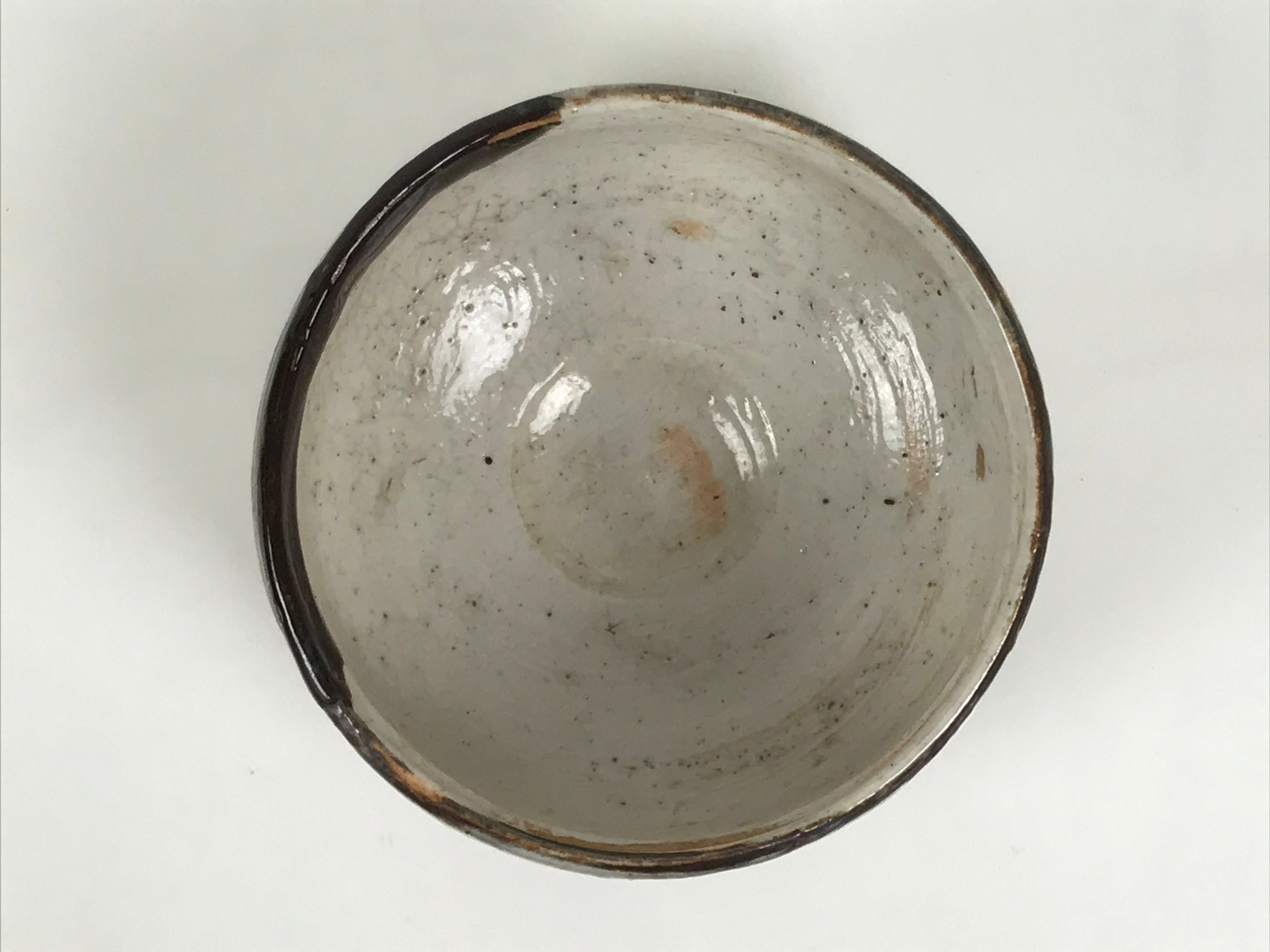 Japanese Ceramic Green Tea Bowl Matcha Chawan Vtg Pottery Brown White CHB156