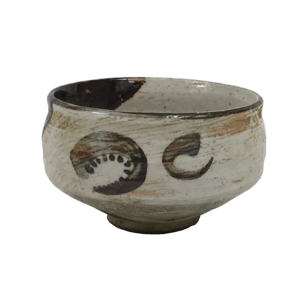 Japanese Ceramic Green Tea Bowl Matcha Chawan Vtg Pottery Brown White CHB156
