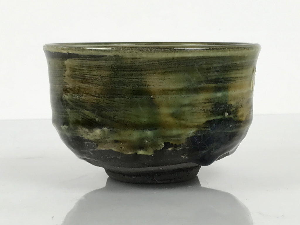 Japanese Ceramic Green Tea Bowl Matcha Chawan Vtg Pottery Brush Stroke CHB154