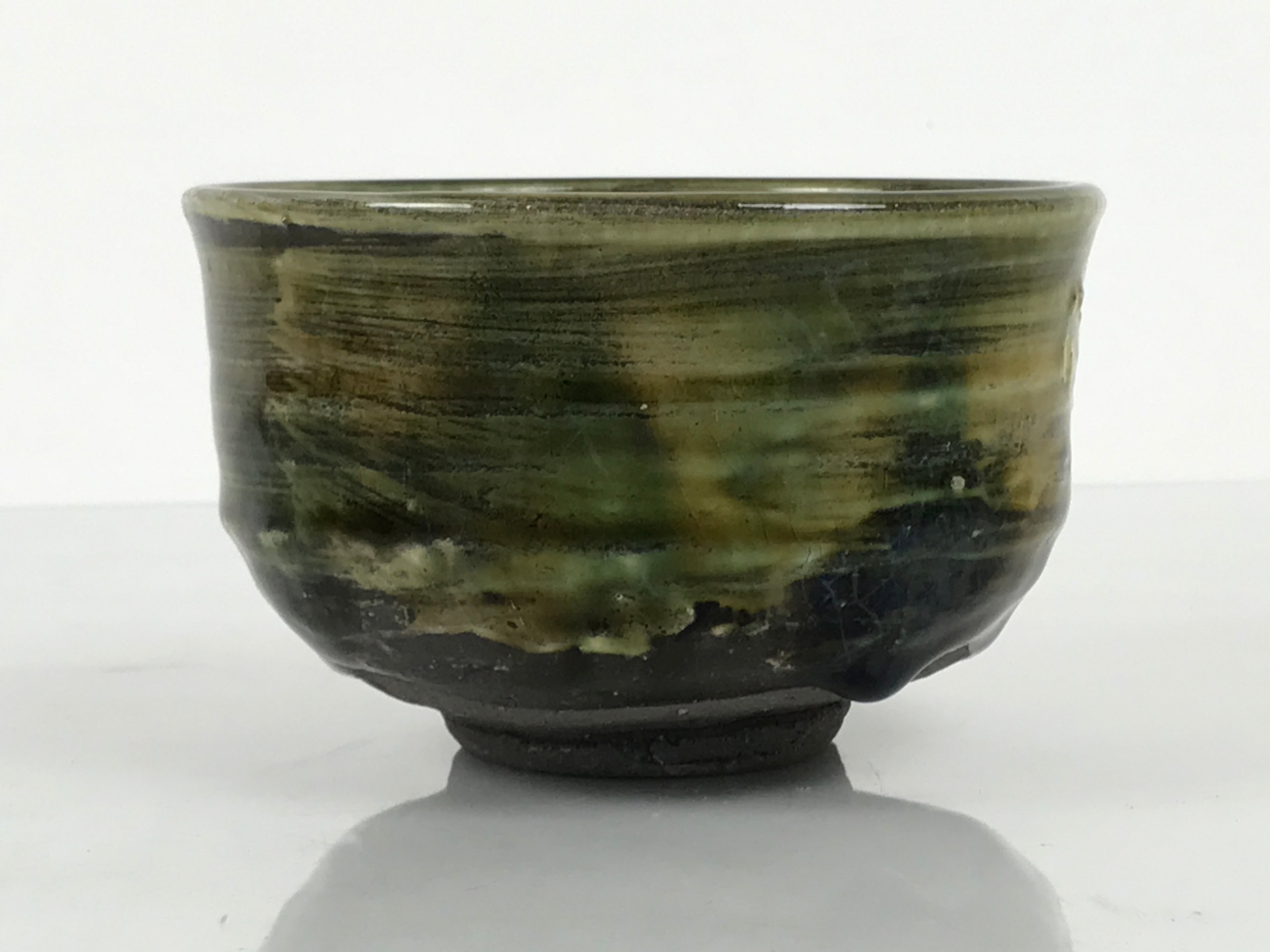 Japanese Ceramic Green Tea Bowl Matcha Chawan Vtg Pottery Brush Stroke CHB154
