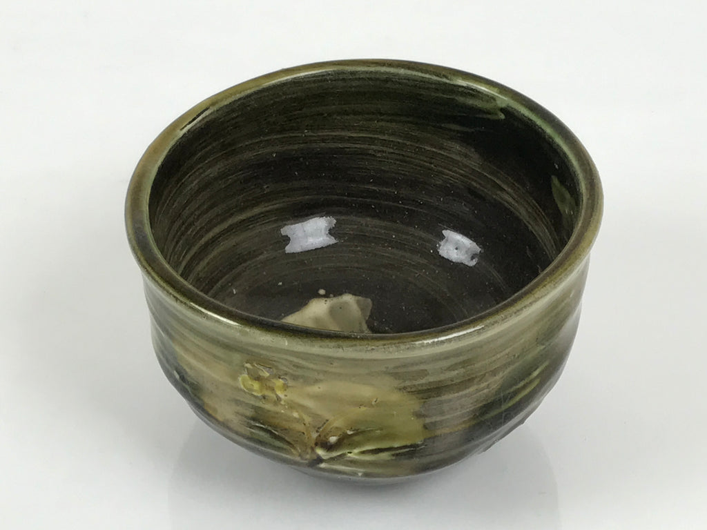 Japanese Ceramic Green Tea Bowl Matcha Chawan Vtg Pottery Brush Stroke CHB154