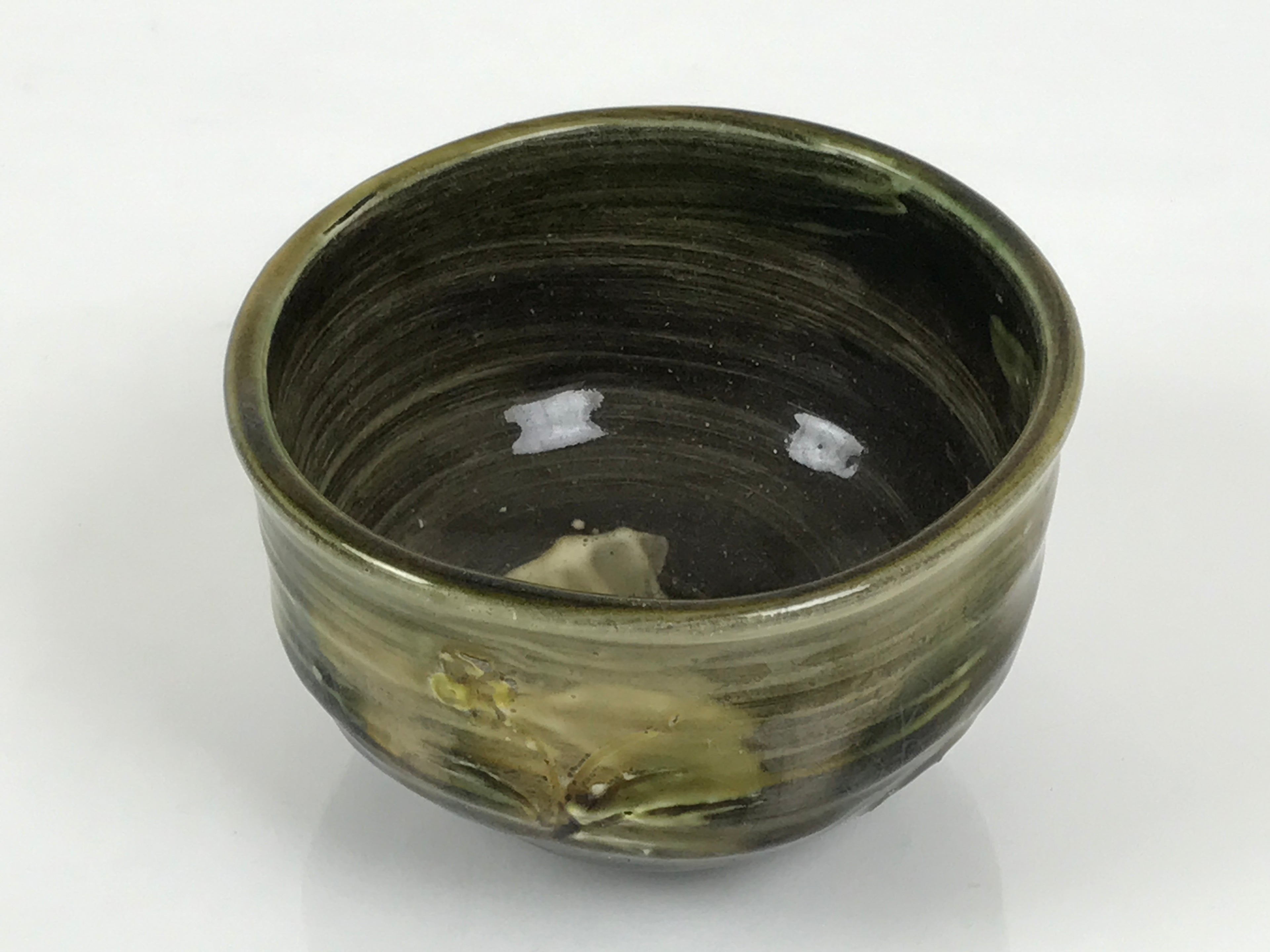 Japanese Ceramic Green Tea Bowl Matcha Chawan Vtg Pottery Brush Stroke CHB154