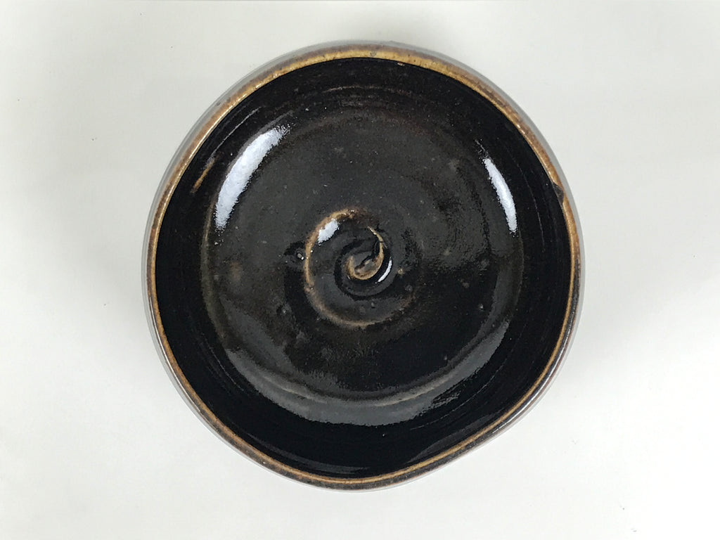 Japanese Ceramic Green Tea Bowl Matcha Chawan Vtg Pottery Dark Brown CHB158
