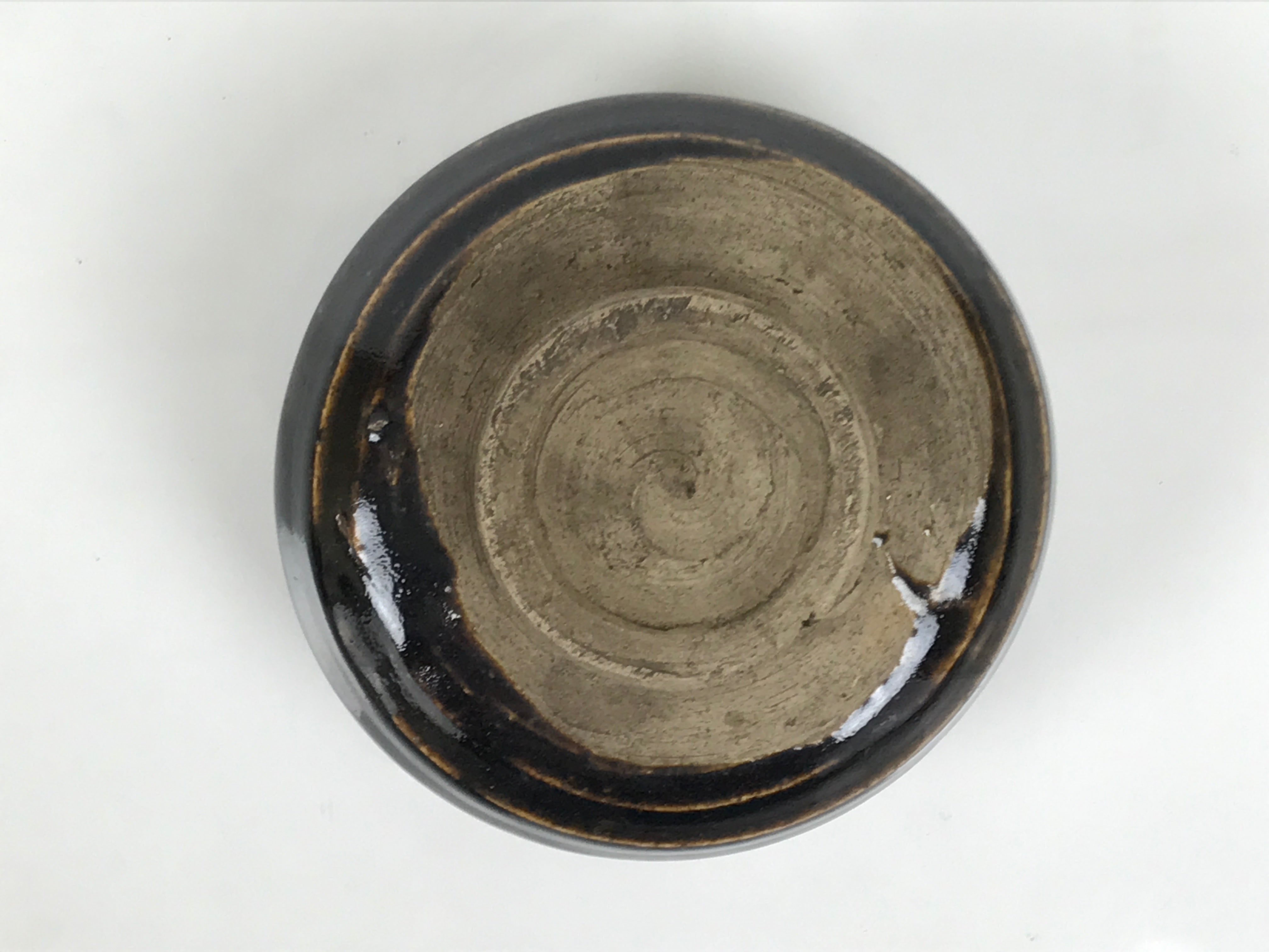 Japanese Ceramic Green Tea Bowl Matcha Chawan Vtg Pottery Dark