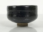 Japanese Ceramic Green Tea Bowl Matcha Chawan Vtg Pottery Glossy Black CHB153