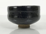 Japanese Ceramic Green Tea Bowl Matcha Chawan Vtg Pottery Glossy Black CHB153