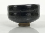 Japanese Ceramic Green Tea Bowl Matcha Chawan Vtg Pottery Glossy Black CHB153