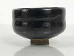 Japanese Ceramic Green Tea Bowl Matcha Chawan Vtg Pottery Glossy Black CHB153