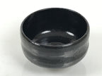 Japanese Ceramic Green Tea Bowl Matcha Chawan Vtg Pottery Glossy Black CHB153
