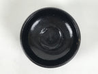 Japanese Ceramic Green Tea Bowl Matcha Chawan Vtg Pottery Glossy Black CHB153