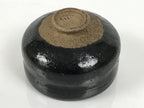 Japanese Ceramic Green Tea Bowl Matcha Chawan Vtg Pottery Glossy Black CHB153