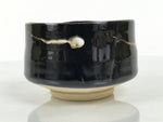 Japanese Ceramic Green Tea Bowl Matcha Chawan Vtg Pottery Glossy Black CHB164