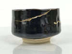 Japanese Ceramic Green Tea Bowl Matcha Chawan Vtg Pottery Glossy Black CHB164