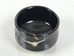Japanese Ceramic Green Tea Bowl Matcha Chawan Vtg Pottery Glossy Black CHB164