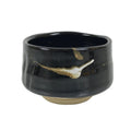 Japanese Ceramic Green Tea Bowl Matcha Chawan Vtg Pottery Glossy Black CHB164