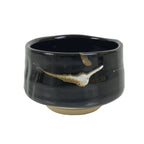Japanese Ceramic Green Tea Bowl Matcha Chawan Vtg Pottery Glossy Black CHB164