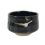 Japanese Ceramic Green Tea Bowl Matcha Chawan Vtg Pottery Glossy Black CHB164