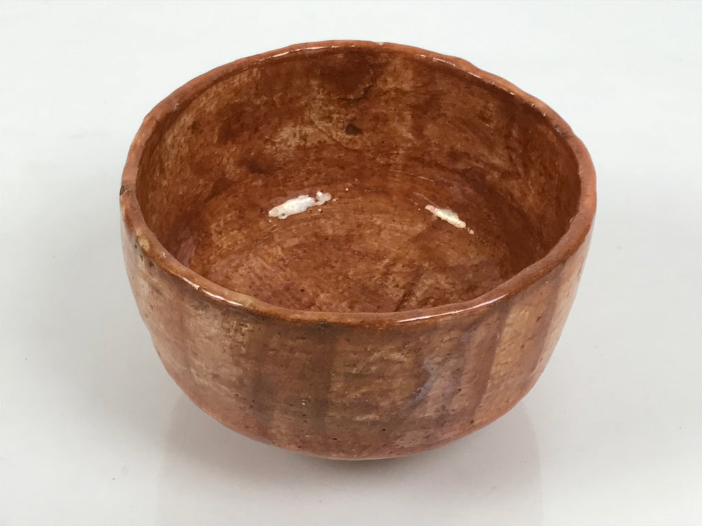 Japanese Ceramic Green Tea Bowl Matcha Chawan Vtg Pottery Glossy Brown CHB166