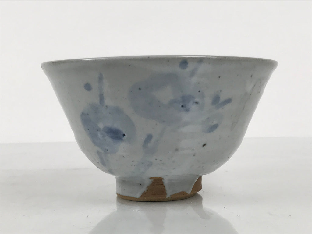 Japanese Ceramic Green Tea Bowl Matcha Chawan Vtg Pottery Gray Blue Plum CHB147