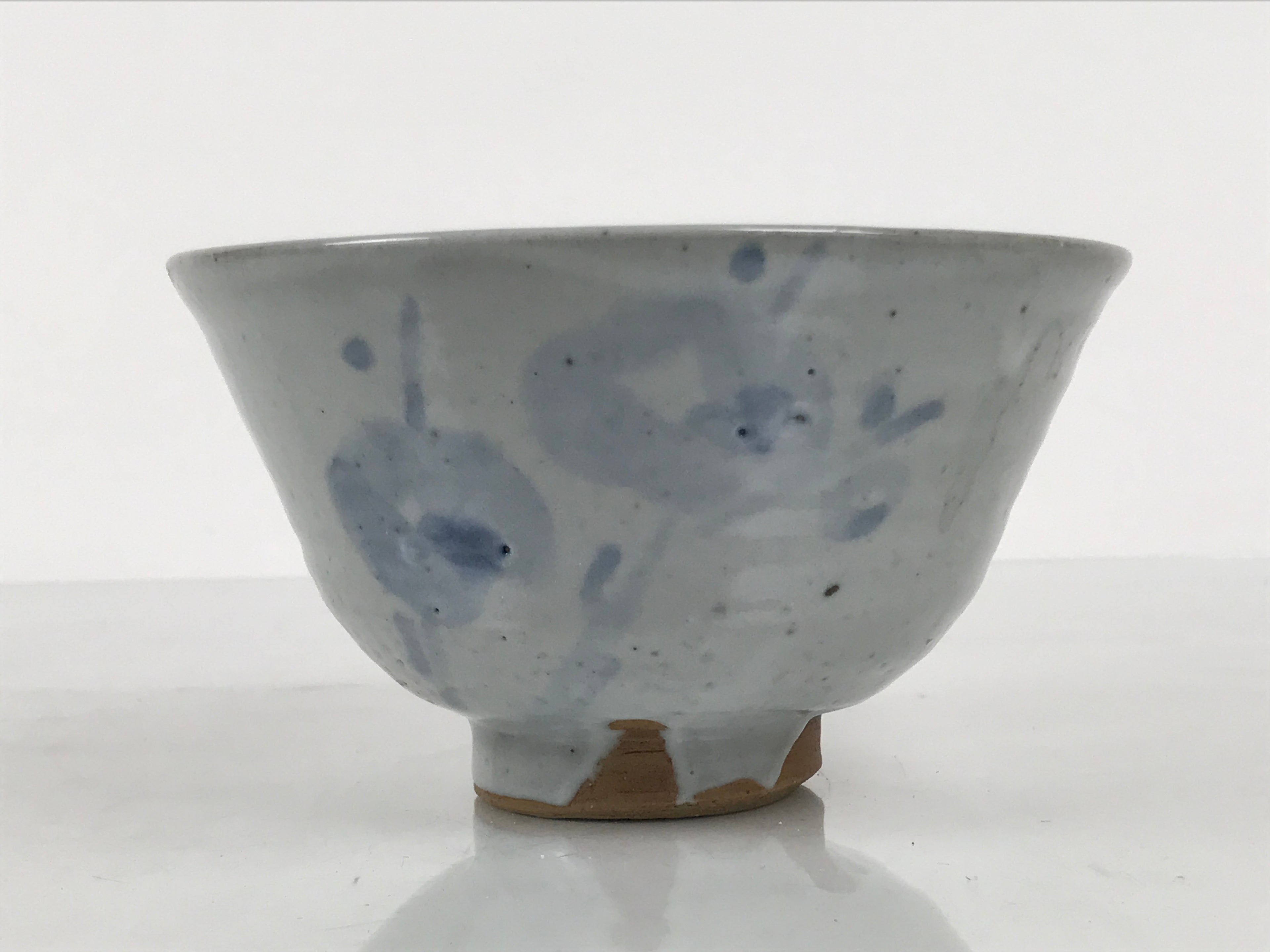 Japanese Ceramic Green Tea Bowl Matcha Chawan Vtg Pottery Gray Blue Plum CHB147