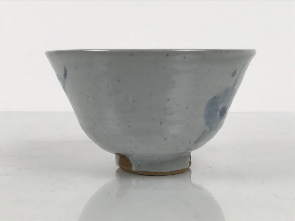Japanese Ceramic Green Tea Bowl Matcha Chawan Vtg Pottery Gray Blue Plum CHB147