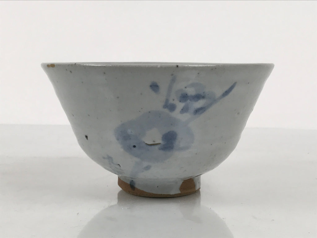 Japanese Ceramic Green Tea Bowl Matcha Chawan Vtg Pottery Gray Blue Plum CHB147