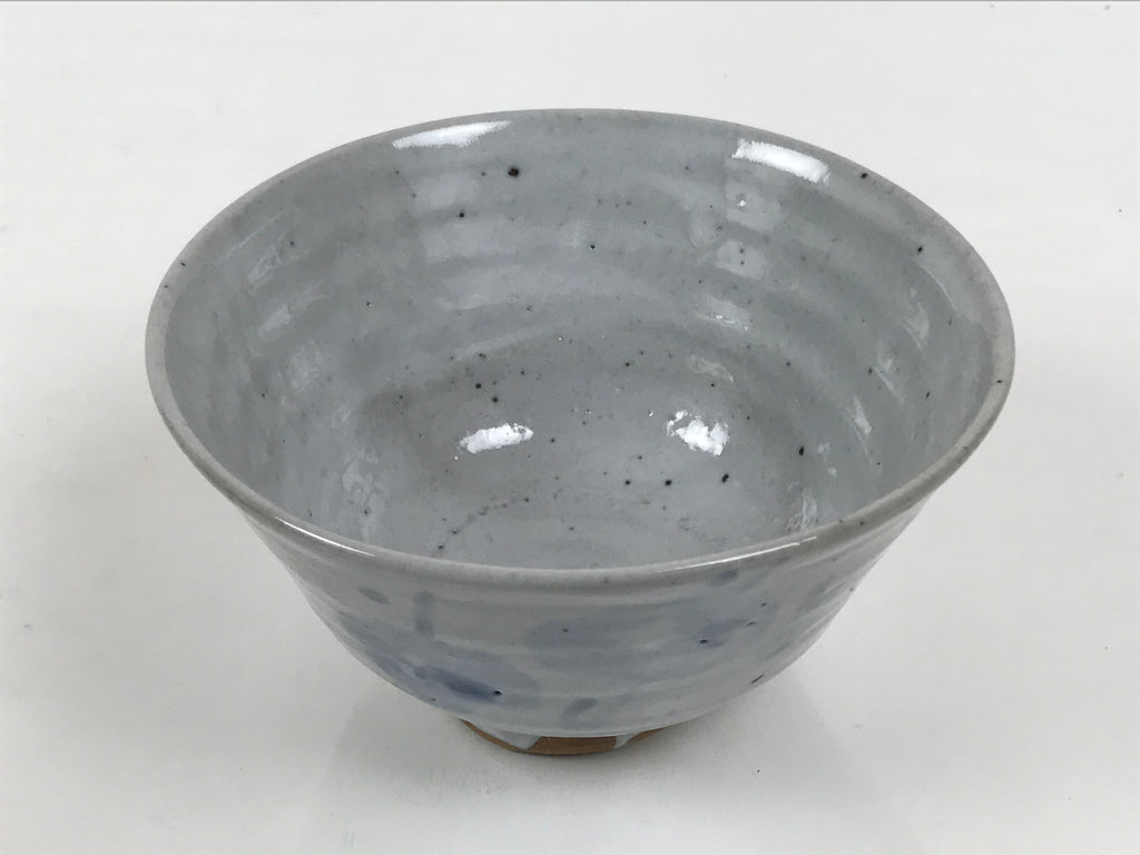 Japanese Ceramic Green Tea Bowl Matcha Chawan Vtg Pottery Gray Blue Plum CHB147