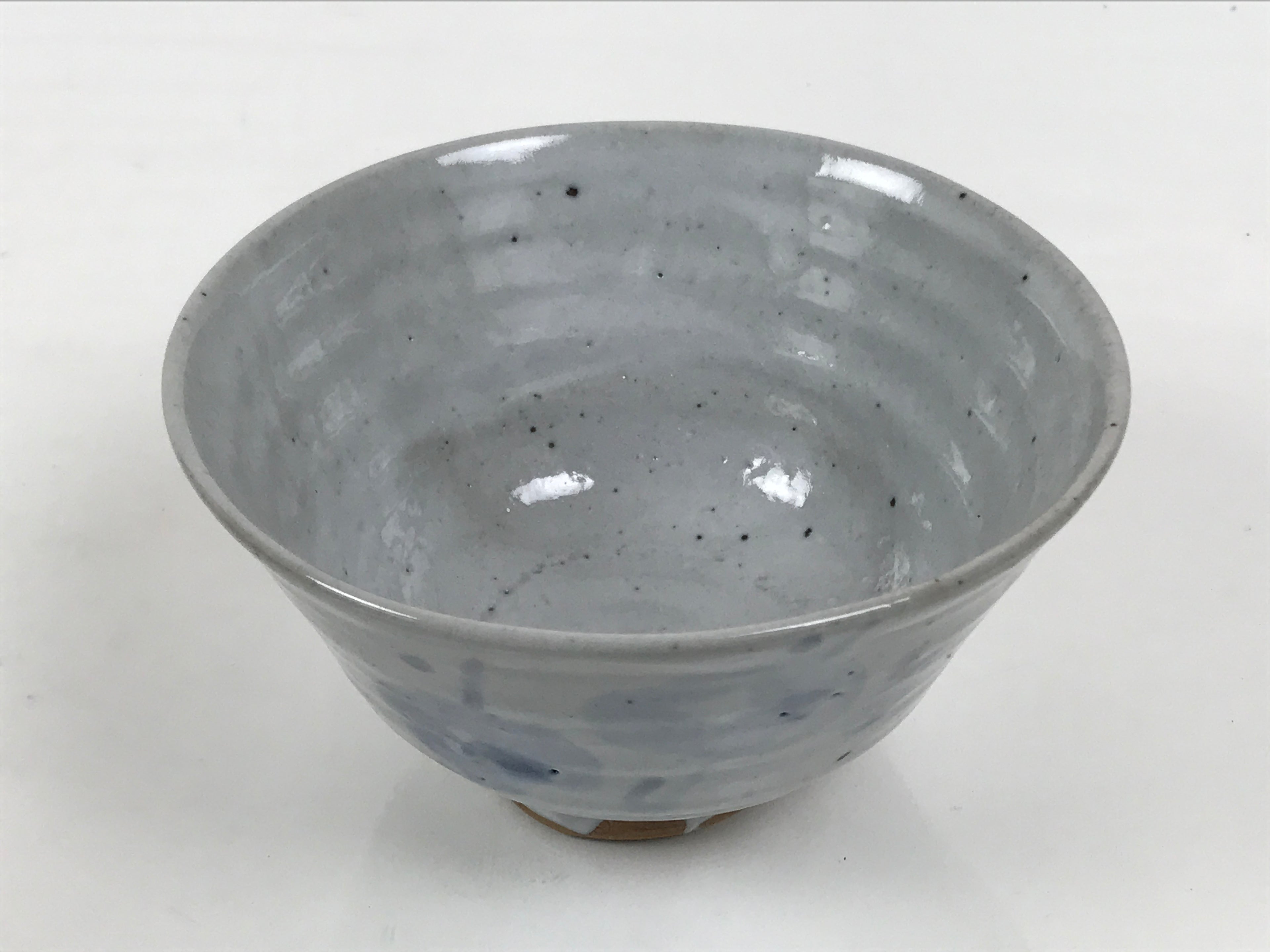 Japanese Ceramic Green Tea Bowl Matcha Chawan Vtg Pottery Gray Blue Plum CHB147