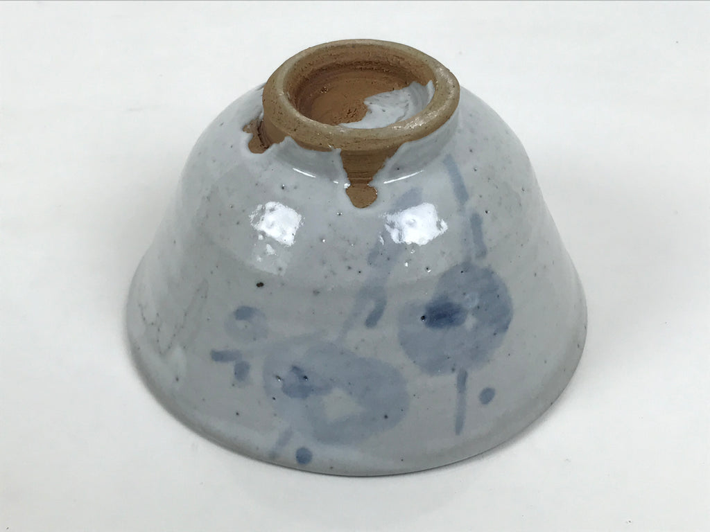 Japanese Ceramic Green Tea Bowl Matcha Chawan Vtg Pottery Gray Blue Plum CHB147