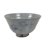 Japanese Ceramic Green Tea Bowl Matcha Chawan Vtg Pottery Gray Blue Plum CHB147