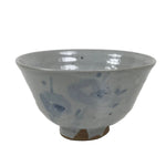 Japanese Ceramic Green Tea Bowl Matcha Chawan Vtg Pottery Gray Blue Plum CHB147
