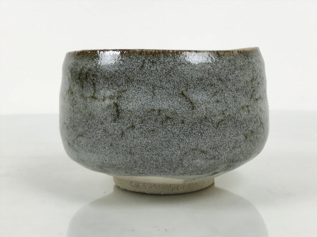 Japanese Ceramic Green Tea Bowl Matcha Chawan Vtg Pottery Gray Brown CHB146
