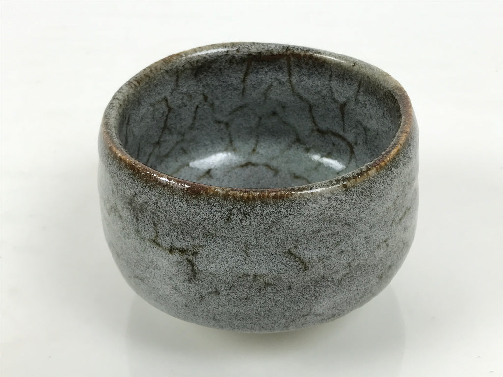 Japanese Ceramic Green Tea Bowl Matcha Chawan Vtg Pottery Gray Brown CHB146