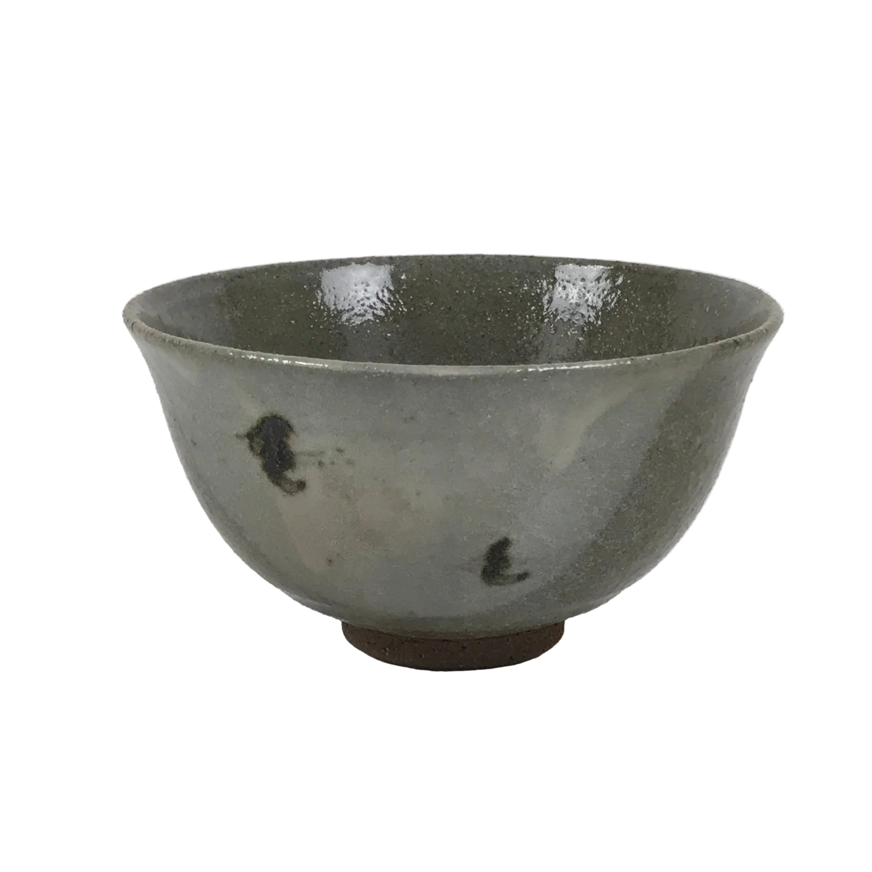 Japanese Ceramic Green Tea Bowl Matcha Chawan Vtg Pottery Gray Brown CHB162