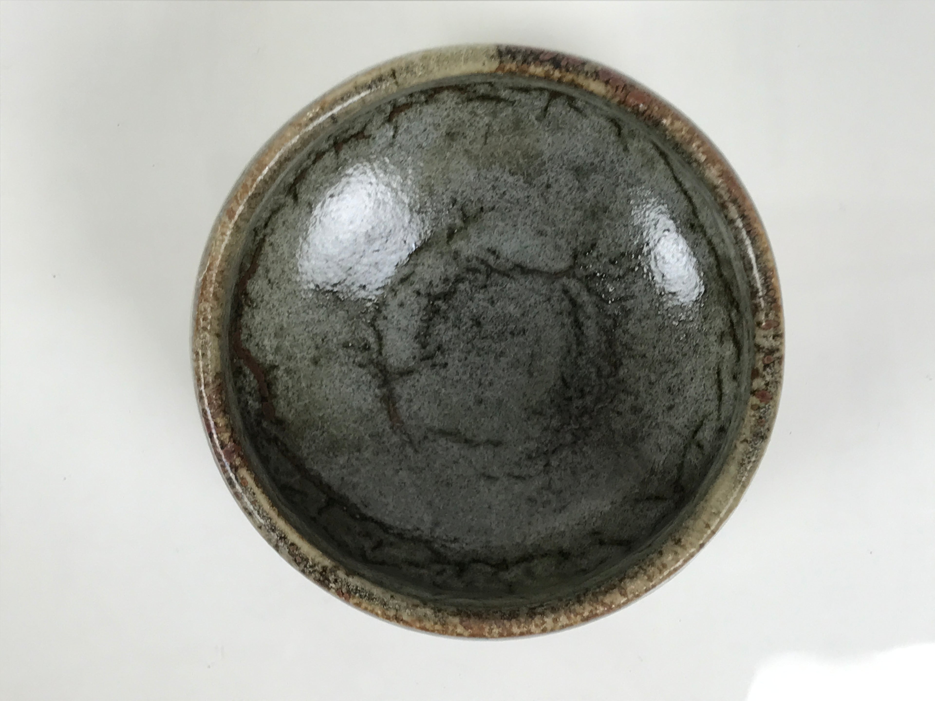 Japanese Ceramic Green Tea Bowl Matcha Chawan Vtg Pottery Gray Brown CHB170