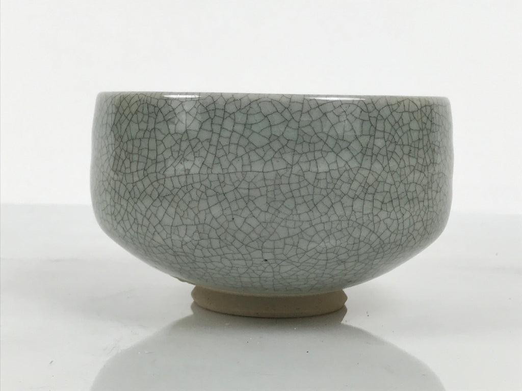 Japanese Ceramic Green Tea Bowl Matcha Chawan Vtg Pottery Gray Crackle CHB149