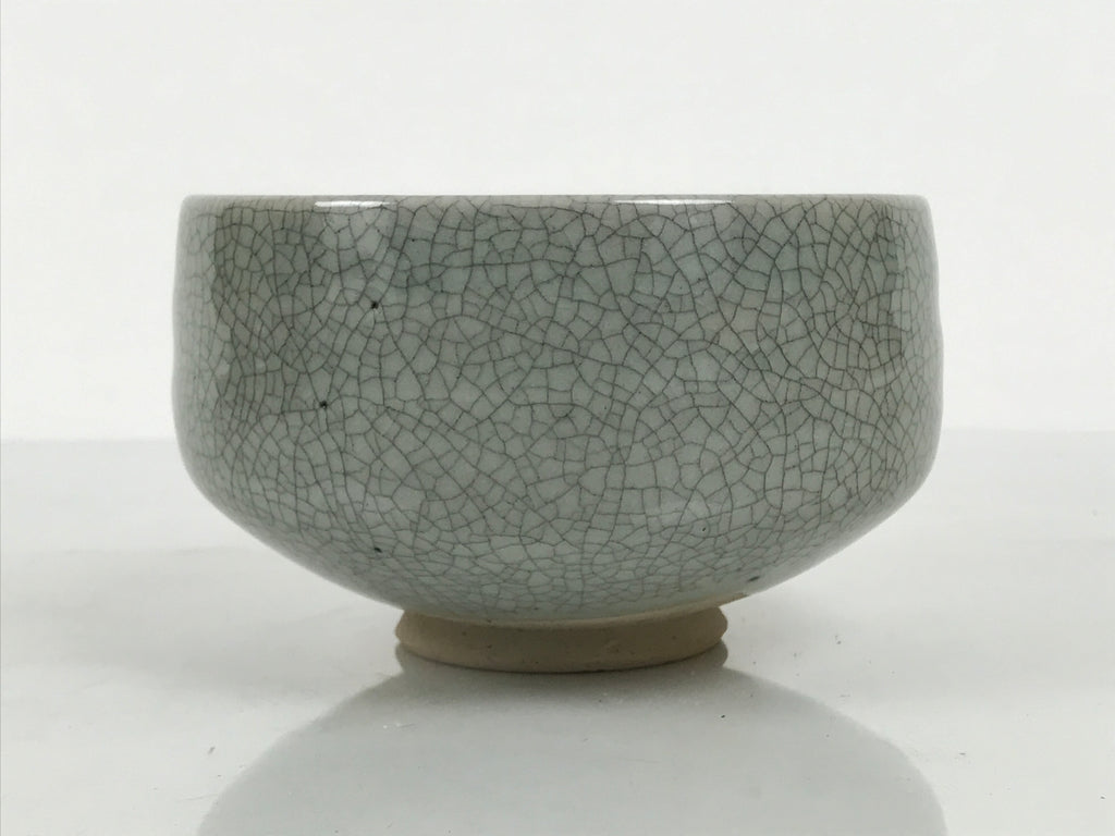 Japanese Ceramic Green Tea Bowl Matcha Chawan Vtg Pottery Gray Crackle CHB149