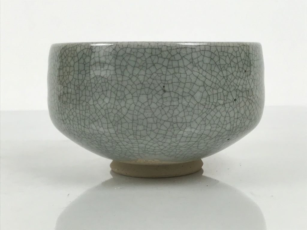 Japanese Ceramic Green Tea Bowl Matcha Chawan Vtg Pottery Gray Crackle CHB149