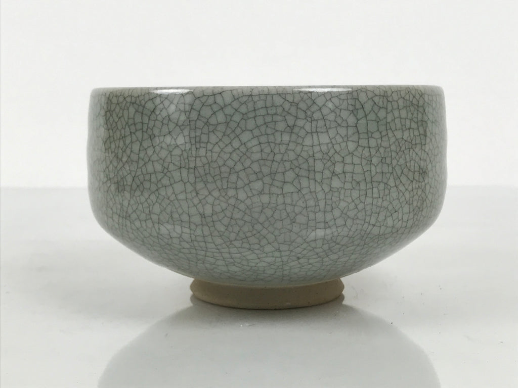 Japanese Ceramic Green Tea Bowl Matcha Chawan Vtg Pottery Gray Crackle CHB149