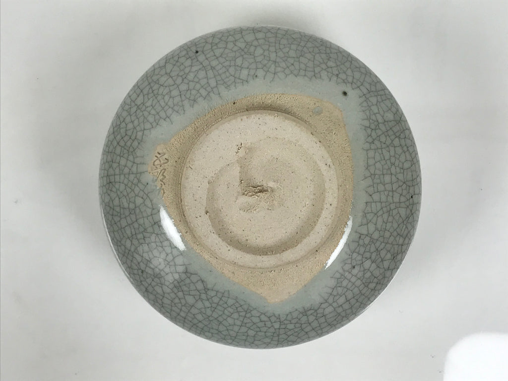 Japanese Ceramic Green Tea Bowl Matcha Chawan Vtg Pottery Gray Crackle CHB149